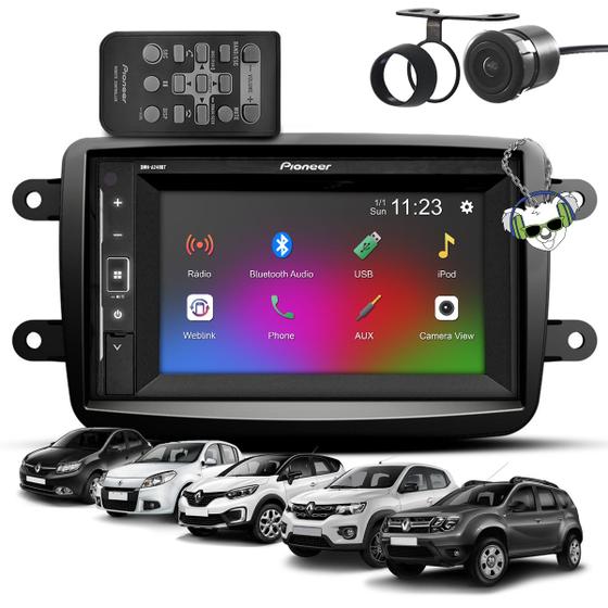 Imagem de Kit Central Multimídia Pioneer Tela 6,2 DMH A248 BT Espelhamento via Cabo Usb Aplicativo Weblink Bluetooth Renault Captur Kwid Duster Sandero e Logan