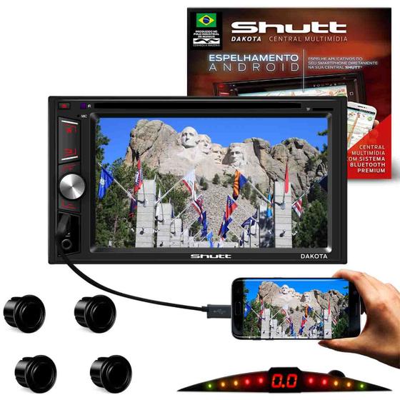 Imagem de Kit Central Multimídia Shutt Dakota 6.2" Bluetooth Espelhamento Android USB MP3 + Sensor Ré Preto