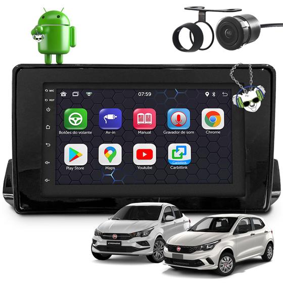 Imagem de Kit Central Multimídia Sistema Android Espelhamento Usb Bluetooth Fiat Argo e Cronos 2018 2019 2020 2021 2022 Moldura na Cor Black Piano