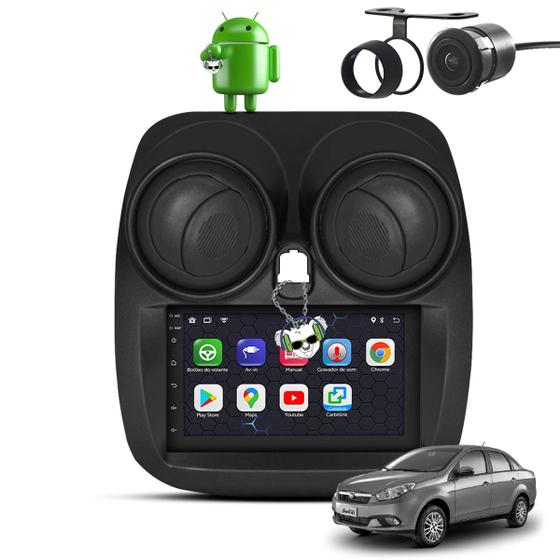 Imagem de Kit Central Multimídia Sistema Android Espelhamento Usb Bluetooth Fiat Grand Siena 2015 2016 Moldura na Cor Preto Fosco