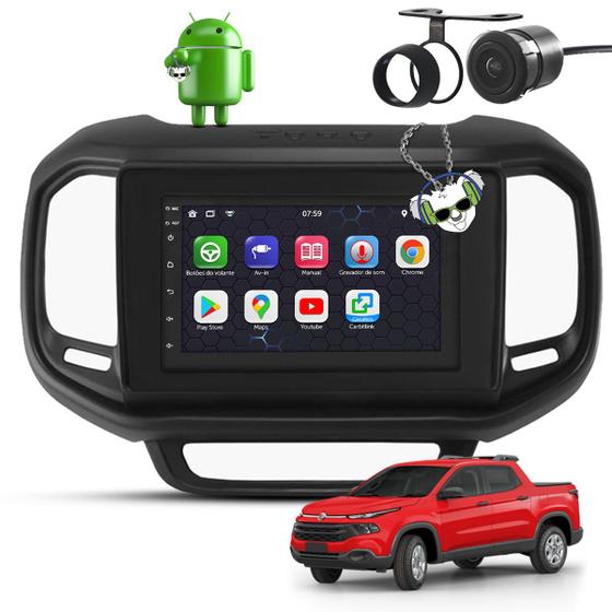 Imagem de Kit Central Multimídia Sistema Android Espelhamento Usb Bluetooth Fiat Toro 2016 2017 2018 2019 2020 Moldura na Cor Preto Fosco