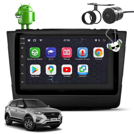 Imagem de Kit Central Multimídia Sistema Android Espelhamento Usb Bluetooth Hyundai Creta Até 2021 Moldura na Cor Preto Fosco