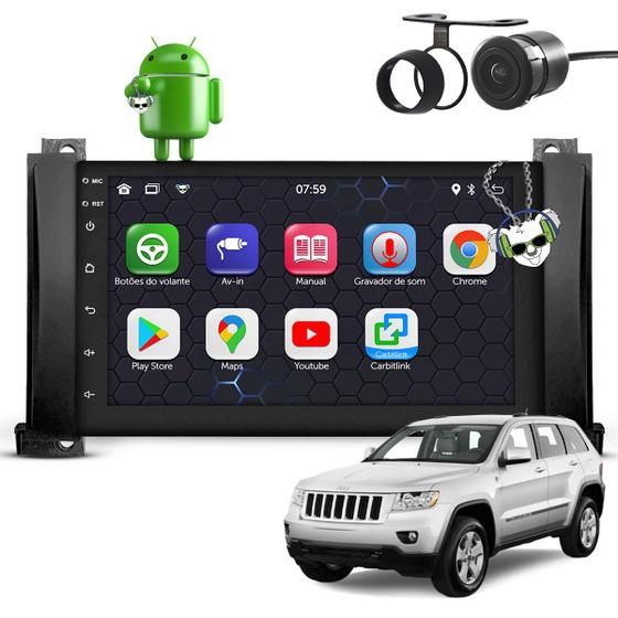 Imagem de Kit Central Multimídia Sistema Android Espelhamento Usb Bluetooth Jeep Grand Cherokee 2011 2012 2013 Moldura Preto Fosco