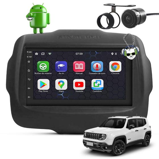 Imagem de Kit Central Multimídia Sistema Android Espelhamento Usb Bluetooth Jeep Renegade 2015 em Diante Moldura na Cor Preto Fosco