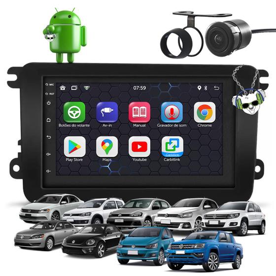 Imagem de Kit Central Multimídia Sistema Android Espelhamento Usb Bluetooth Linha G7 Gol Saveiro Voyage Fox Amarok Jetta Passat Tiguan New Beetle Moldura Preta