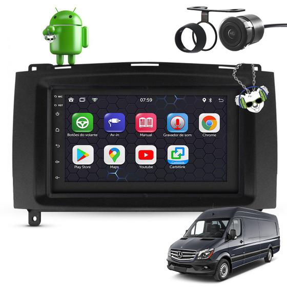 Imagem de Kit Central Multimídia Sistema Android Espelhamento Usb Bluetooth Mercedes Sprinter 2013 2014 2015 2016 2017 2018 2019 Moldura na Cor Preto Fosco