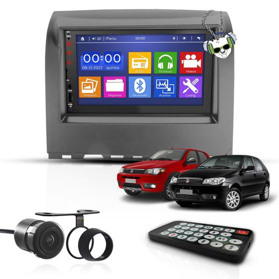 Imagem de Kit Central Multimídia Universal Espelhamento Usb Mp5 2 Din Bluetooth Câmera de Ré Fiat Palio Fire Way Moldura Cinza