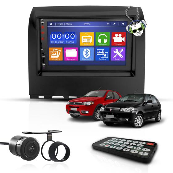 Imagem de Kit Central Multimídia Universal Espelhamento Usb Mp5 2 Din Bluetooth Câmera de Ré Fiat Palio Fire Way Moldura Preta