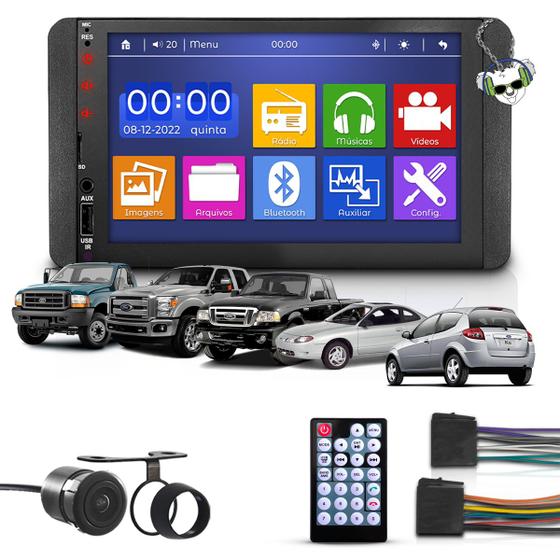 Imagem de Kit Central Multimídia Universal Espelhamento Usb Mp5 2 Din Bluetooth Câmera de Ré Ford Ka Escort Focus Ranger F250 F350 F4000 Moldura Preta