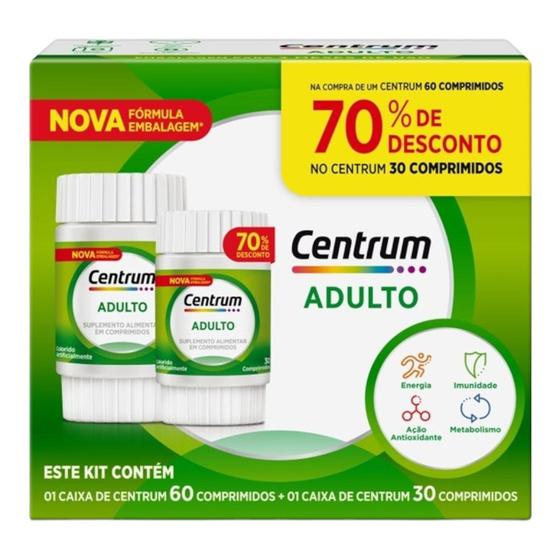 Kit Centrum Adulto Multivitamínico de A a Zinco 60 +30 Comprimidos Menor preço em Kit Centrum Adulto Multivitamínico de A a Zinco 60 +30 Comprimidos