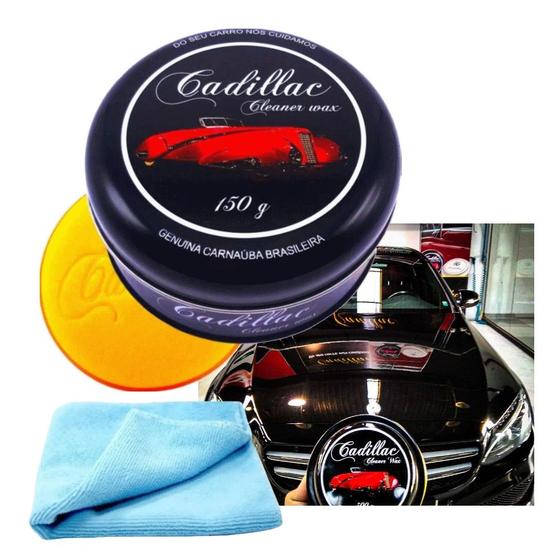 Imagem de Kit Cera Cadillac Cleaner wax + aplicador + Pano Microfibra
