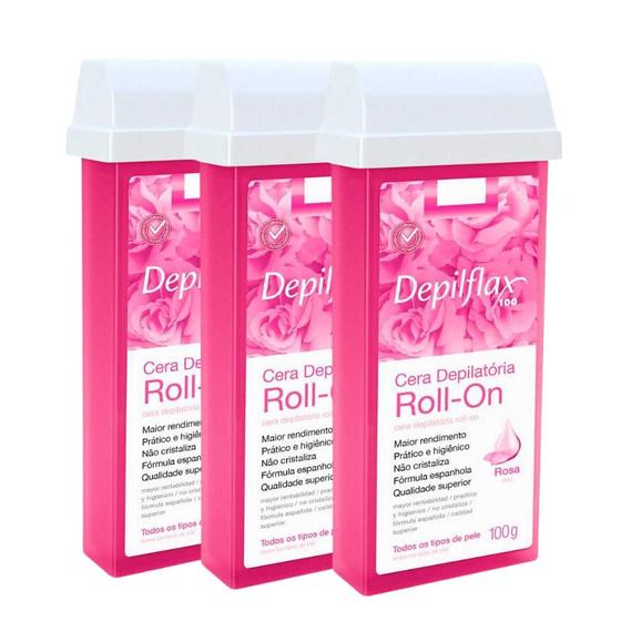 Imagem de Kit Cera Refil Roll On Depilflax Rosa 100g 3UN