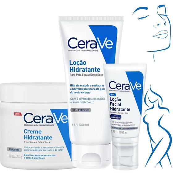 Imagem de kit CeraVe corpo e rosto loção creme hidratante secas normal