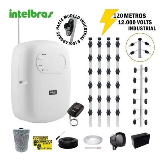 Imagem de Kit Cerca Elétrica Industrial 120 metros Big 1 Metro c/ Central de Choque 12.000 volts completo