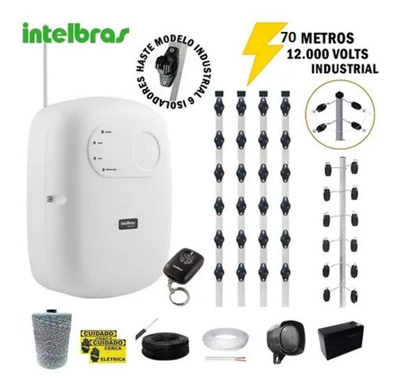 Imagem de Kit Cerca Elétrica Industrial 70 metros Big 1 Metro c/ Central de Choque 12.000 volts completo