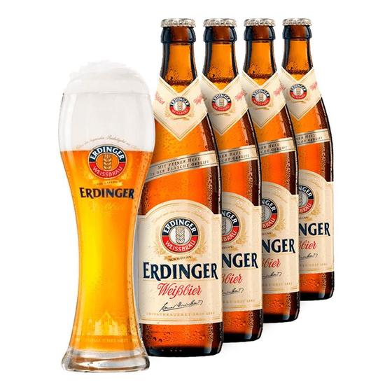 Imagem de Kit Cerveja Erdinger Weissbier 500Ml 4 Unidades + Copo