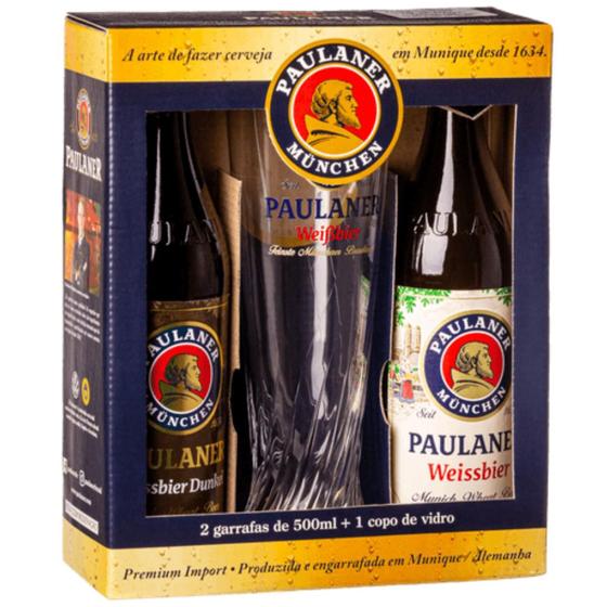 Kit Cerveja Paulaner Dunkel 500ml + Weissbier 500ml + Copo Imagem de Kit Cerveja Paulaner Dunkel 500ml + Weissbier 500ml + Copo