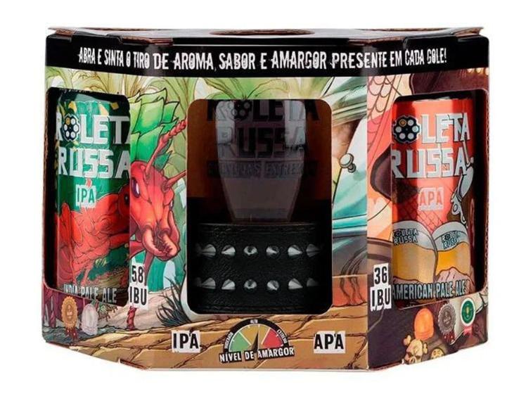 KIT CERVEJA ROLETA RUSSA Com 1 IPA + 1 APA 350ML + 1 COPO Menor preço em KIT CERVEJA ROLETA RUSSA Com 1 IPA + 1 APA 350ML + 1 COPO