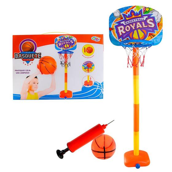 Imagem de Kit Cesta de Basquete com Tabela Bola e Bomba Divertido para crianças infantil 