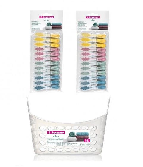 Imagem de Kit Cesto + 24 Prendedores Pregadores de Roupa Sanremo