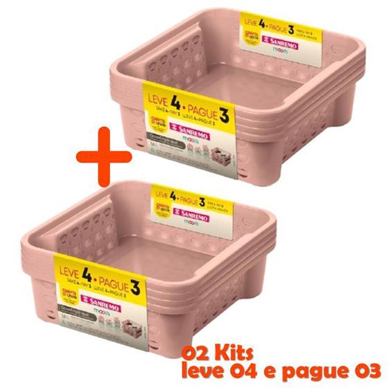 Imagem de Kit Cesto Organizador 1,6L Pague 6 Leve 8 Plástico Gaveta Armário - Sanremo