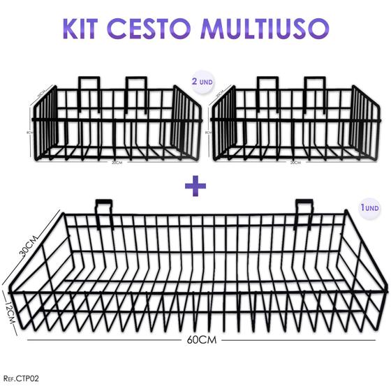 Imagem de Kit Cesto Para Painel Canaletado Preto 3 Unidades P e G