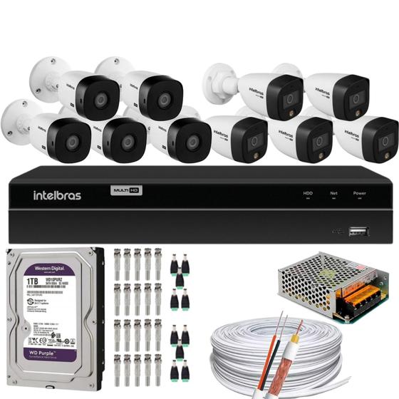 Imagem de Kit CFTV 10 Câmeras Intelbras 5 cam Full Color 5 cam 1220b Full Hd Dvr Mhdx 1216 c/1tb purple