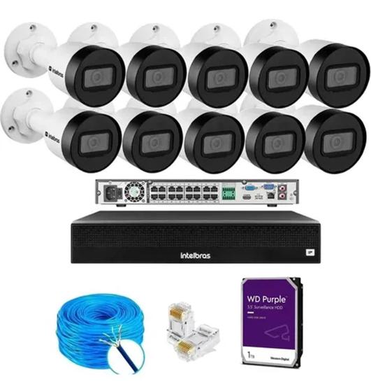 Imagem de Kit Cftv 10 Câmeras Ip Intebras 1230 Full Hd Nvd 3316-p Com Poe