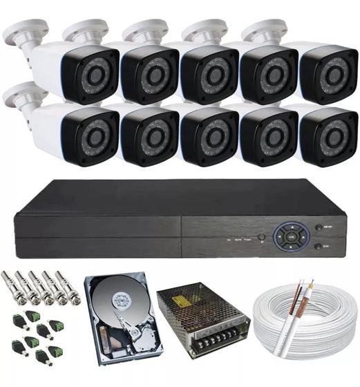 Imagem de Kit Cftv 10 Câmeras Segurança 2mp 1080p 20m Dvr Full Hd 16 Ch