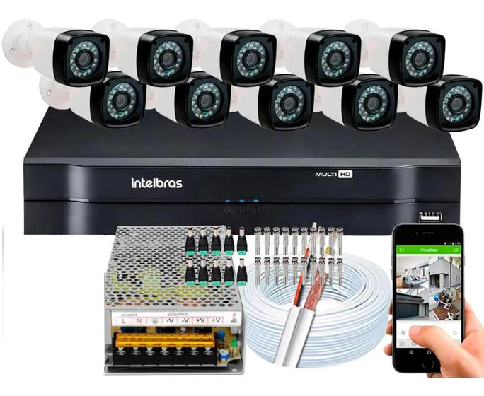 Imagem de Kit Cftv 10 Câmeras Segurança Hd infravermelho Dvr Intelbras 16 Canais Full HD