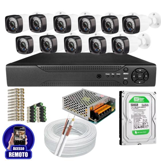 Imagem de Kit Cftv 11 Câmeras Segurança Infravermelho 20 Metros Dvr Multi Hd 16ch Acesso Remoto C/HD 500GB