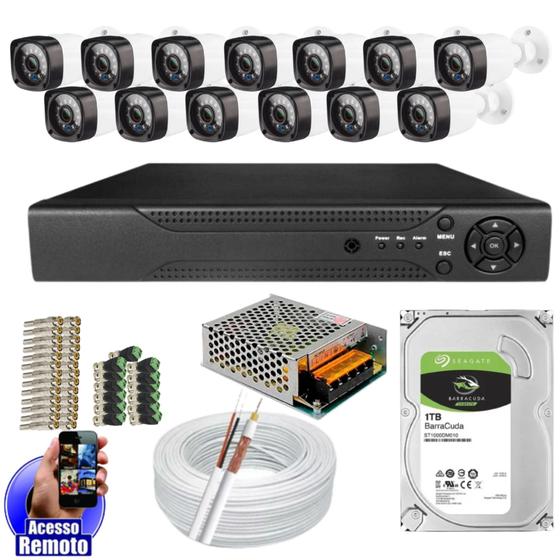 Imagem de Kit Cftv 13 Câmeras Segurança Infravermelho 20 Metros Dvr Multi Hd 16ch Acesso Remoto C/HD 1TB