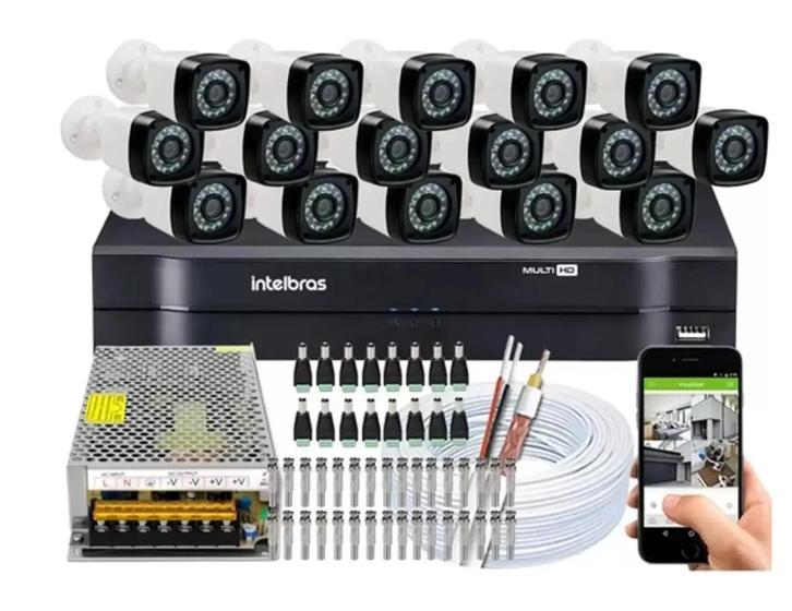 Imagem de Kit cftv 16 Cameras de segurança 720P Dvr 16 Canais Intelbras Com Acessórios