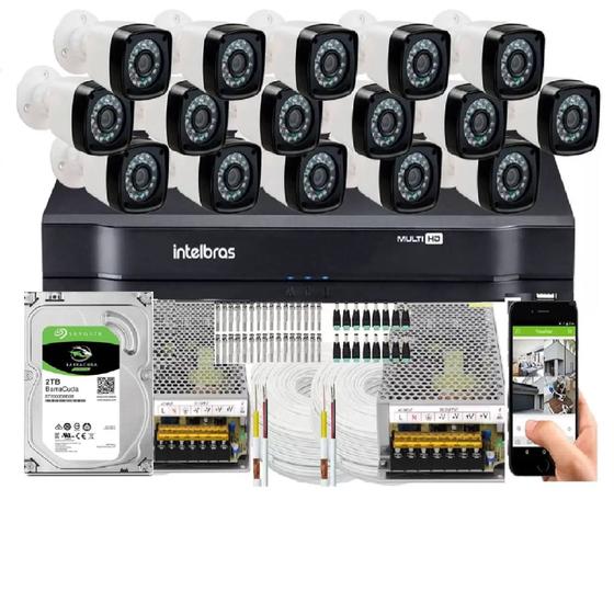 Imagem de Kit Cftv 16 Cameras Segurança Hd Dvr Intelbras mhdx 1216 C/HD 2 TB