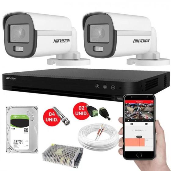 Kit CFTV 2 Câmeras de Segurança Hikvision Colorvu Imagens Noturnas