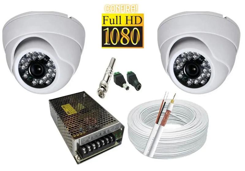 Imagem de Kit Cftv 2 Câmeras Segurança 1080 Full Hd Dome Infra vermelho alta Resolução com acessórios