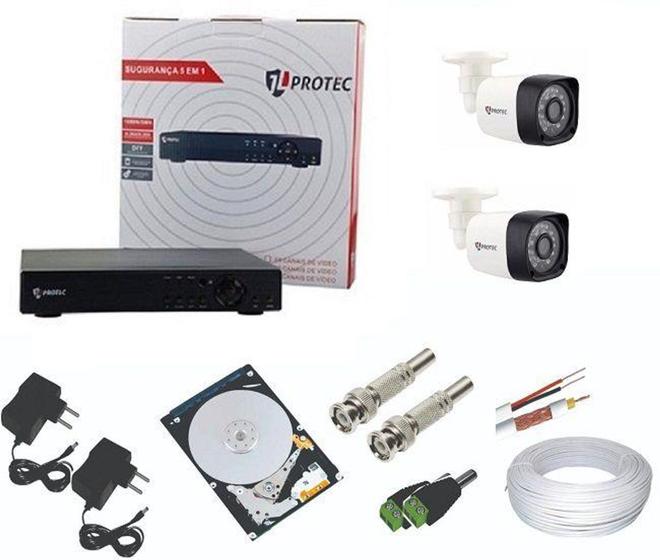 Imagem de Kit Cftv 2 Câmeras Segurança 2mp 1080p 20m + Dvr Multi Hd 4 Canais - Protec