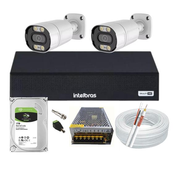 Imagem de Kit Cftv 2 Cameras Segurança Full Hd Colorido Noite Dvr Intelbras 4ch 1tb