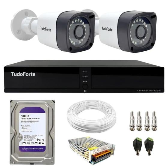 Imagem de Kit CFTV 2 Câmeras Segurança Full HD DVR 4 Canais Com HD Completo