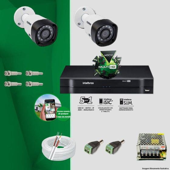 Imagem de Kit CFTV 2 Câmeras VHC 1120B 720P 3,6mm DVR Intelbras MHDX + ACESSORIOS