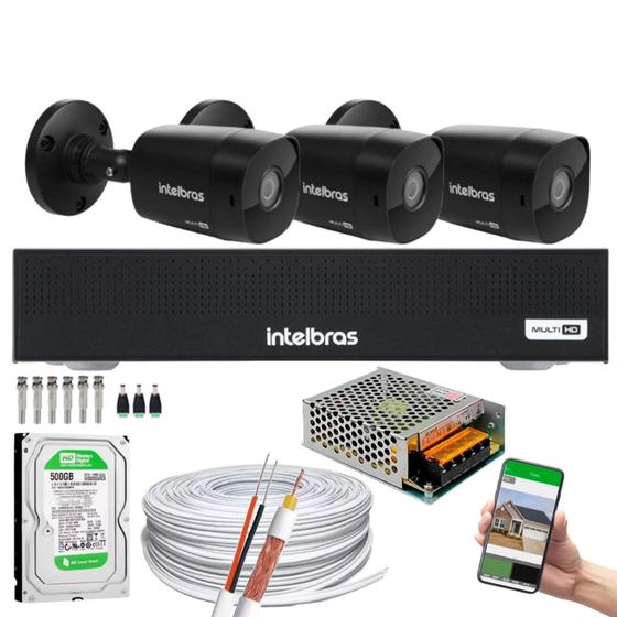 Imagem de Kit Cftv 3 Cameras 1220 Bullet Black Full Hd + Dvr Mhdx 3004-C C/HD 500gb