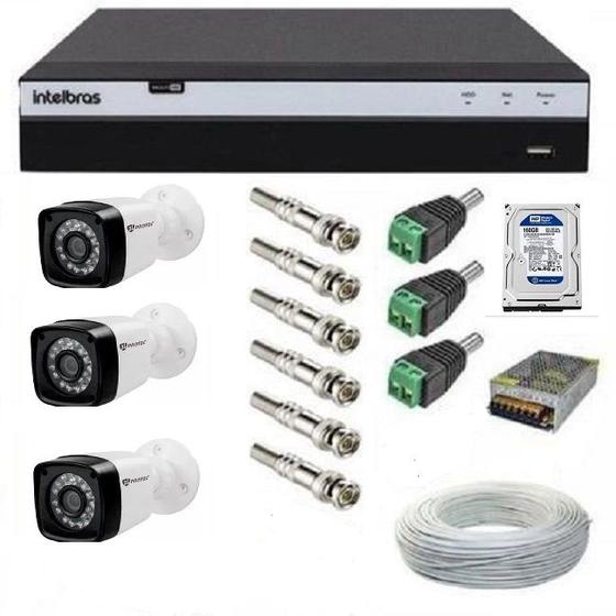 Kit CFTV 3 Câmeras De Segurança + Dvr Intelbras Mhdx 1004 Gravador de
