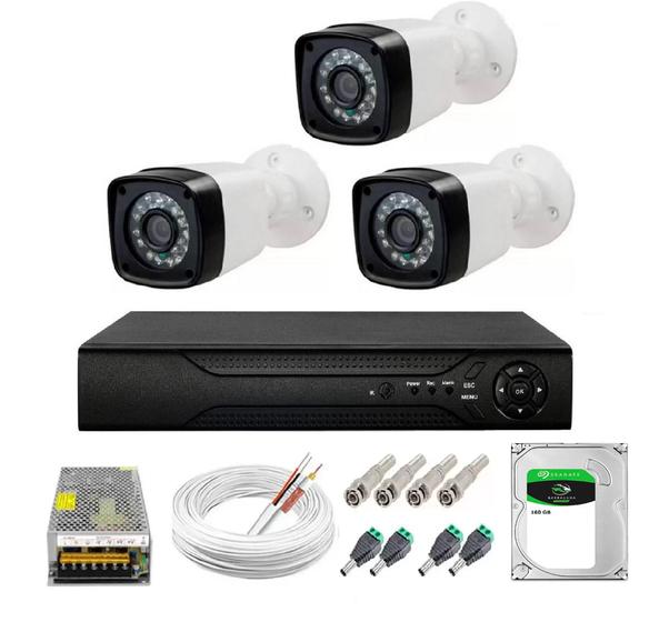 Imagem de Kit Cftv 3 Câmeras Segurança 1mp 20m Dvr Full Hd 4 Ch c/ Hd 