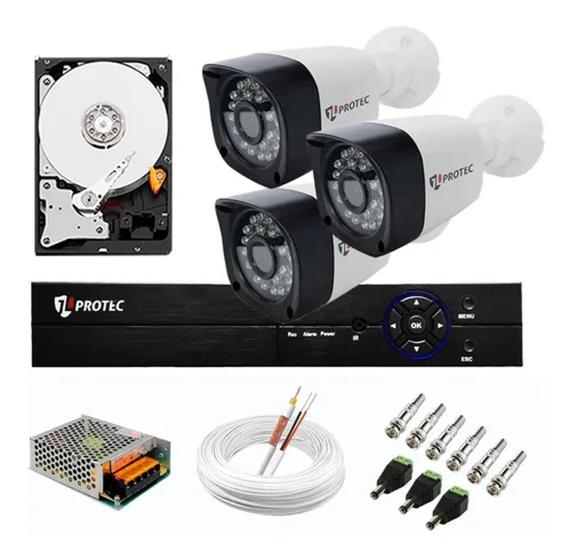 Imagem de Kit Cftv 3 Câmeras Segurança full hd 2 MP DVR Multi Hd 4ch protec C/HD