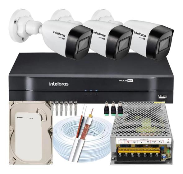 Kit Cftv 3 Cameras Segurança Intelbras Residencial Fonte 10a Câmera