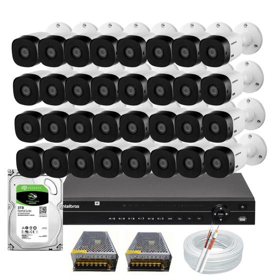 Imagem de Kit Cftv 32 Câmeras Segurança Intelbras Dvr 32 Canais MHDX 1232 Com Hd 3tb