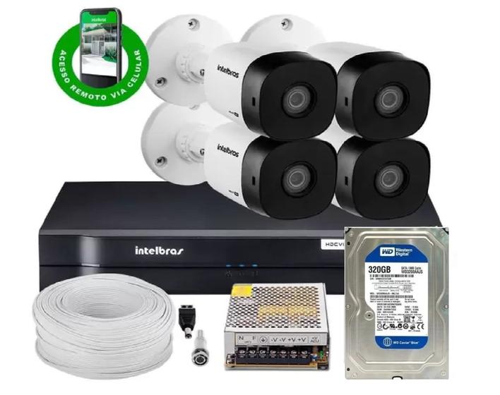 Imagem de Kit Cftv 4 Câmeras 1120B Bullet 720P Dvr 8 Canais Intelbras Mhdx + Hd 320Gb