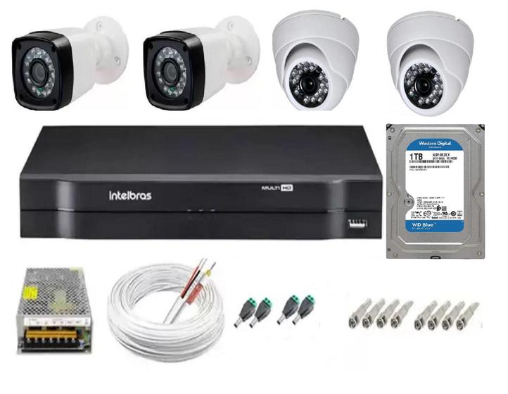 Imagem de Kit cftv 4 cameras de segurança + dvr 4ch Intelbras full hd Promo + Hd 1Tb