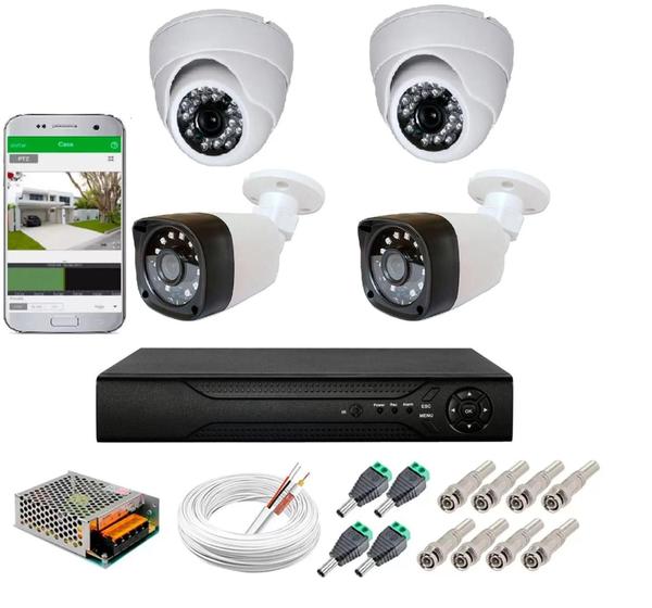 Imagem de Kit cftv 4 cameras de segurança hd 2 internas dome e 2 externas bullet + dvr 4ch full hd - TW