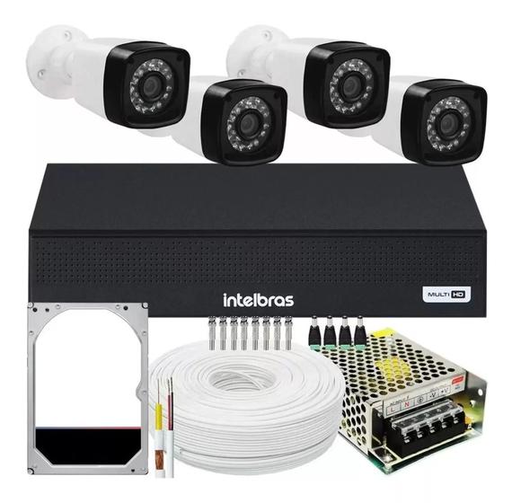 Imagem de Kit Cftv 4 Câmeras de Segurança HD Dvr Intelbras Mhdx Full Hd c/hd Completo